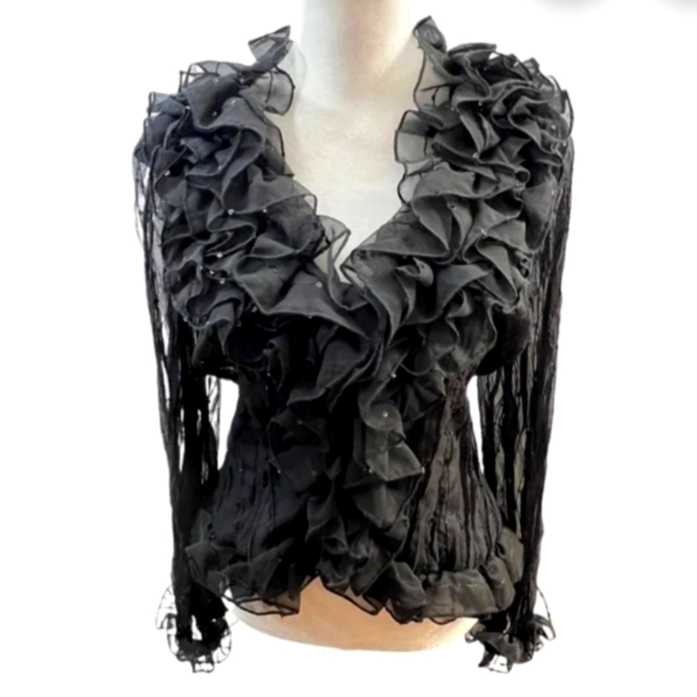 CACHET Sheer Ruffle Blouse